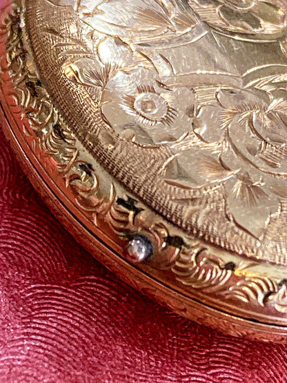 Antique Gold Filled Oval Floral Engraved Mourning Hair Locket Pendant