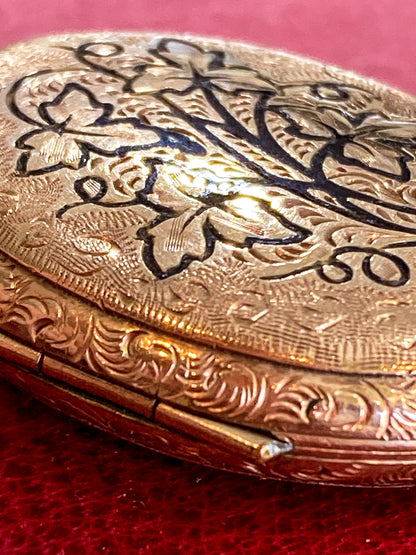 Antique Gold Filled Oval Floral Engraved Mourning Hair Locket Pendant