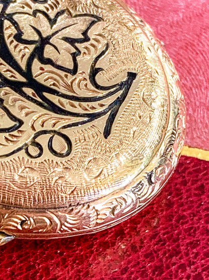 Antique Gold Filled Oval Floral Engraved Mourning Hair Locket Pendant