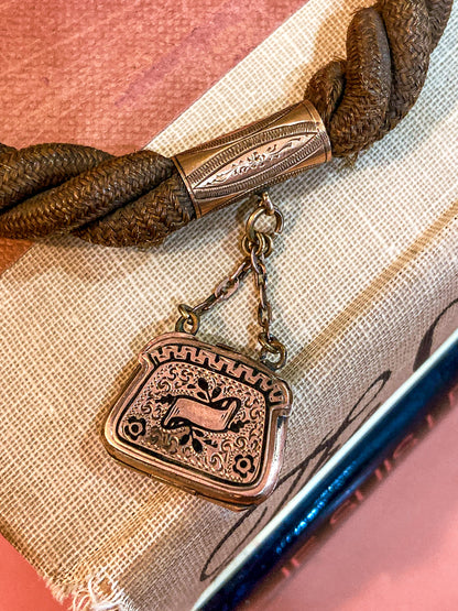 Antique Gold Filled Victorian Hair Braided Mourning Watch Chain Locket