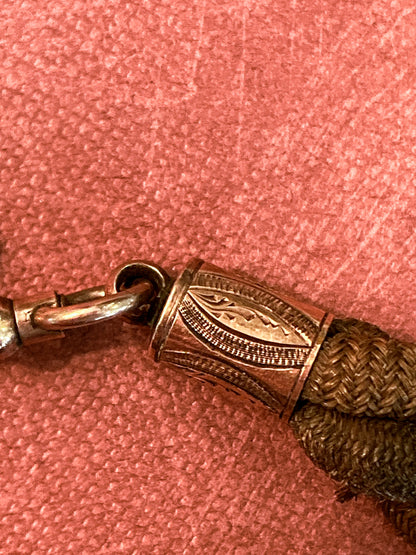 Antique Gold Filled Victorian Hair Braided Mourning Watch Chain Locket