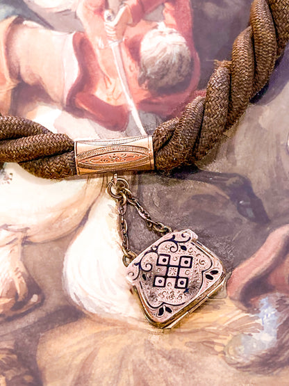 Antique Gold Filled Victorian Hair Braided Mourning Watch Chain Locket