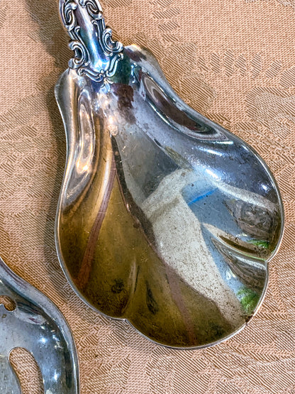 Antique Gorham Chantilly Sterling Silver Spoon Fork Salad Serving Set