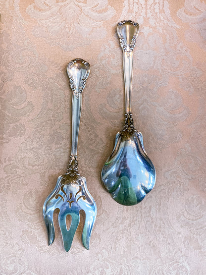 Antique Gorham Chantilly Sterling Silver Spoon Fork Salad Serving Set