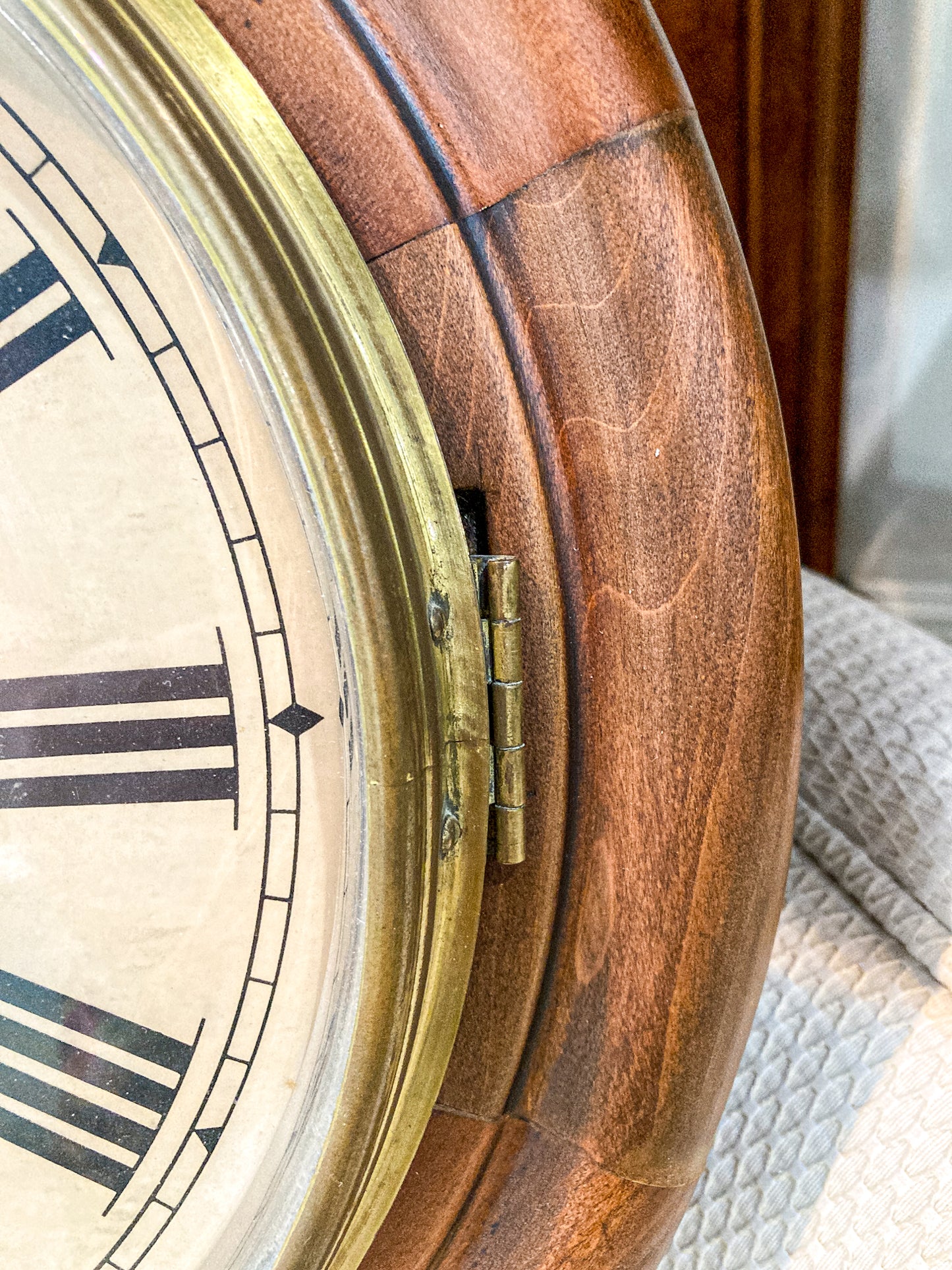 Antique Hand Crafted Wooden Retrofitted Roman Numeral Circular Wall Clock