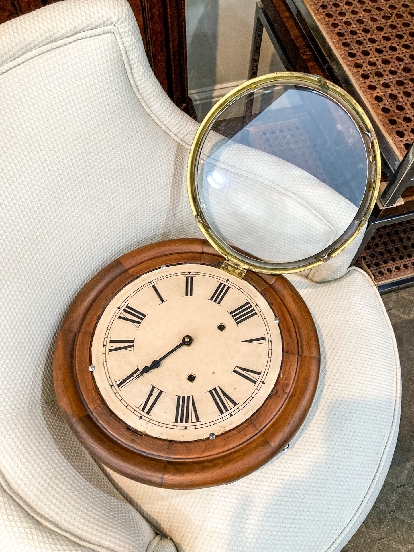 Antique Hand Crafted Wooden Retrofitted Roman Numeral Circular Wall Clock