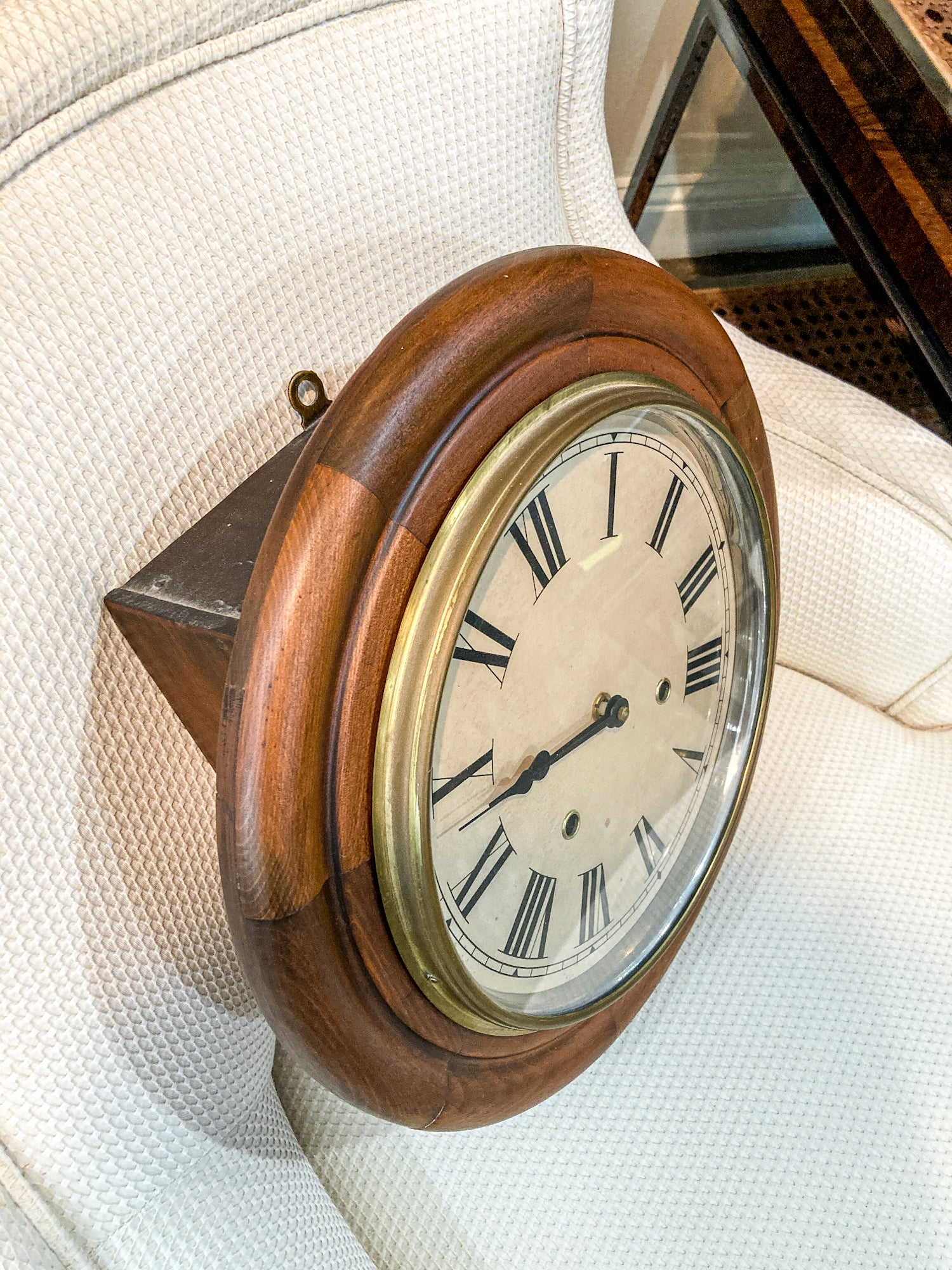 Antique Hand Crafted Wooden Retrofitted Roman Numeral Circular Wall Clock