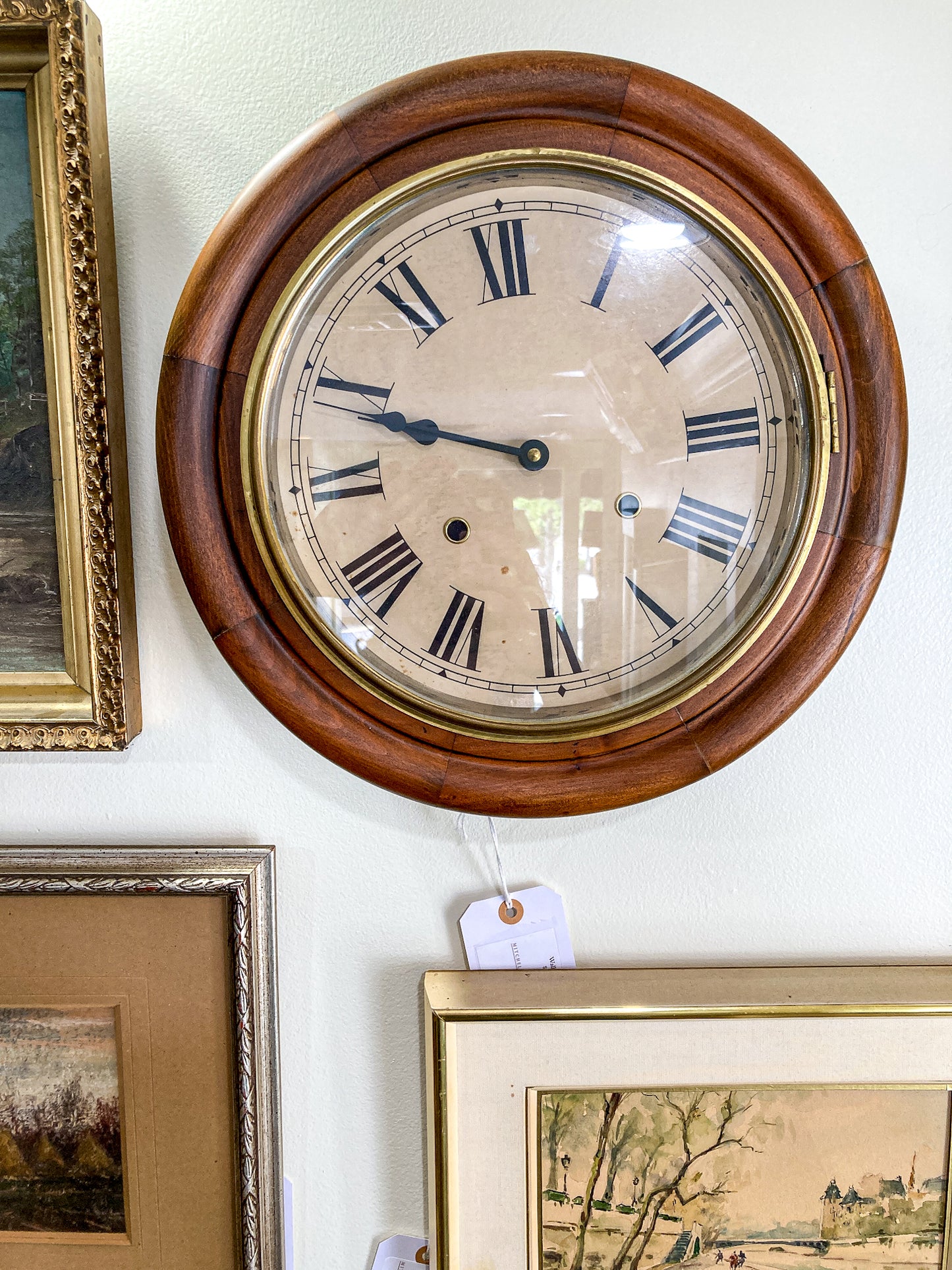 Antique Hand Crafted Wooden Retrofitted Roman Numeral Circular Wall Clock