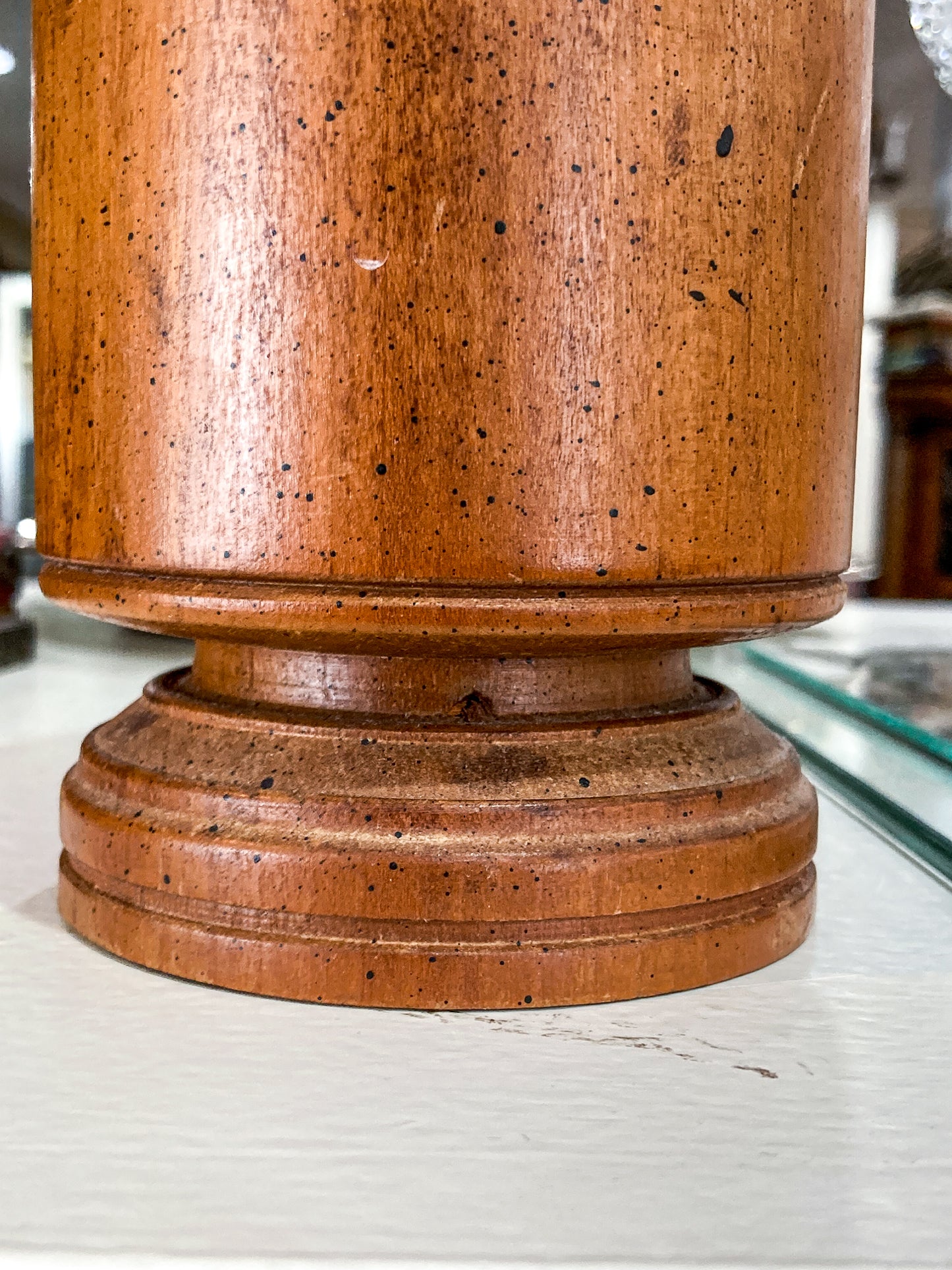 Antique Handmade Turned Wood Cylindrical Footed Lidded Canister Jar