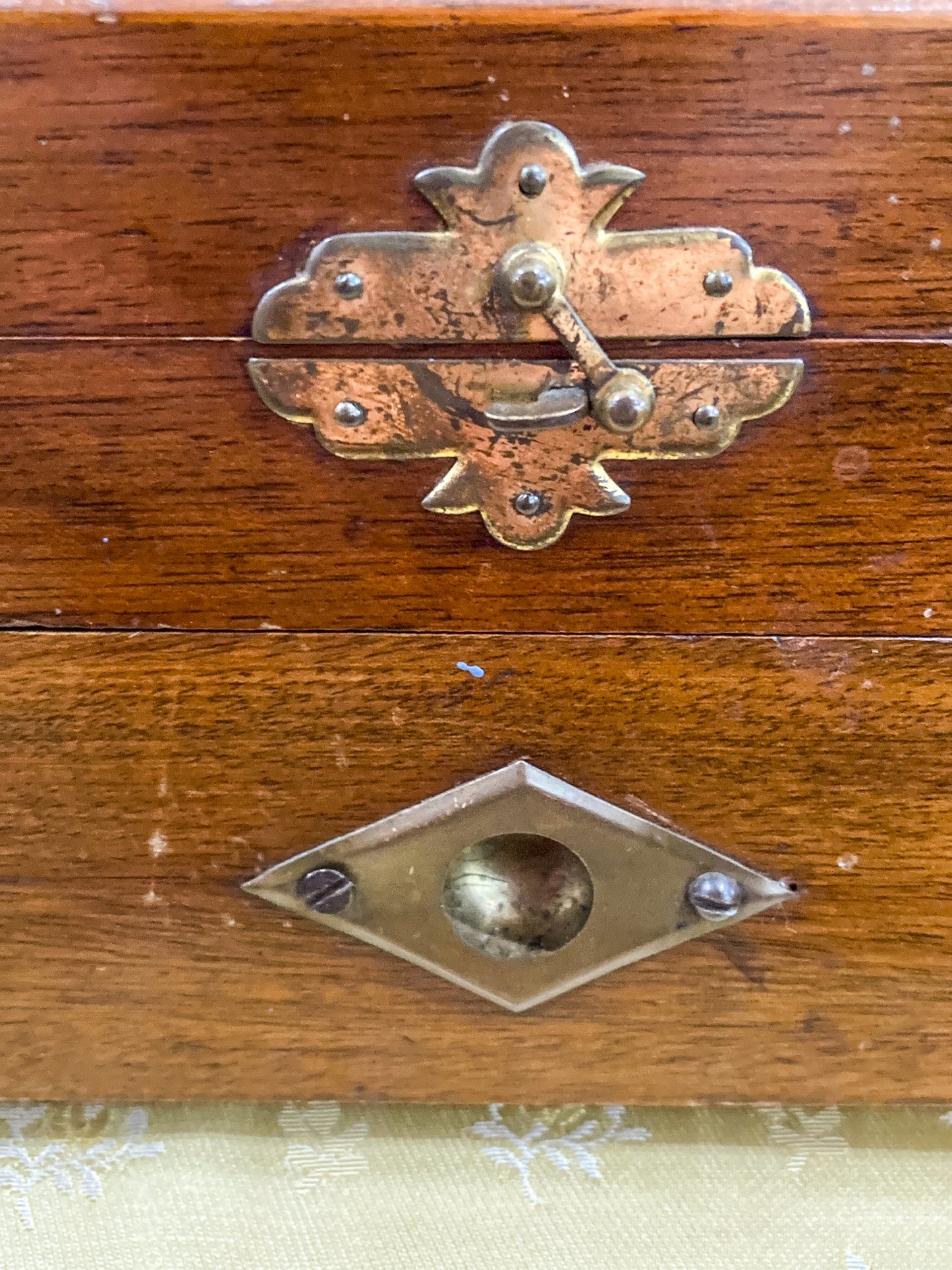 Antique Handmade Velvet Lined Mahogany Wood Silver Chest Box