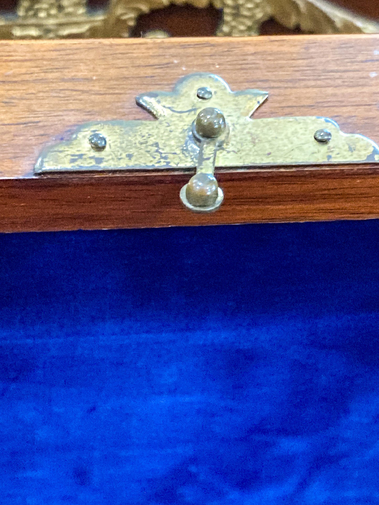 Antique Handmade Velvet Lined Mahogany Wood Silver Chest Box