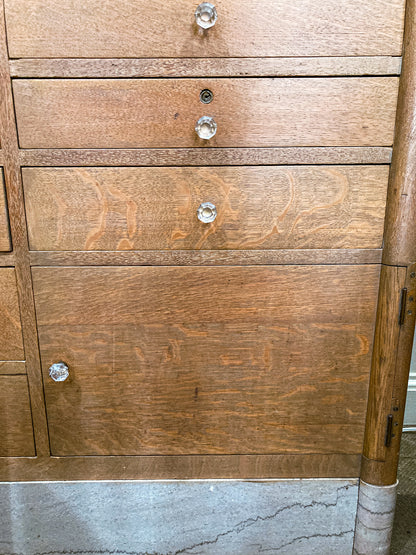 Antique Harvard Co Canton Ohio Etched Glass Mirrored Wood Dental Cabinet