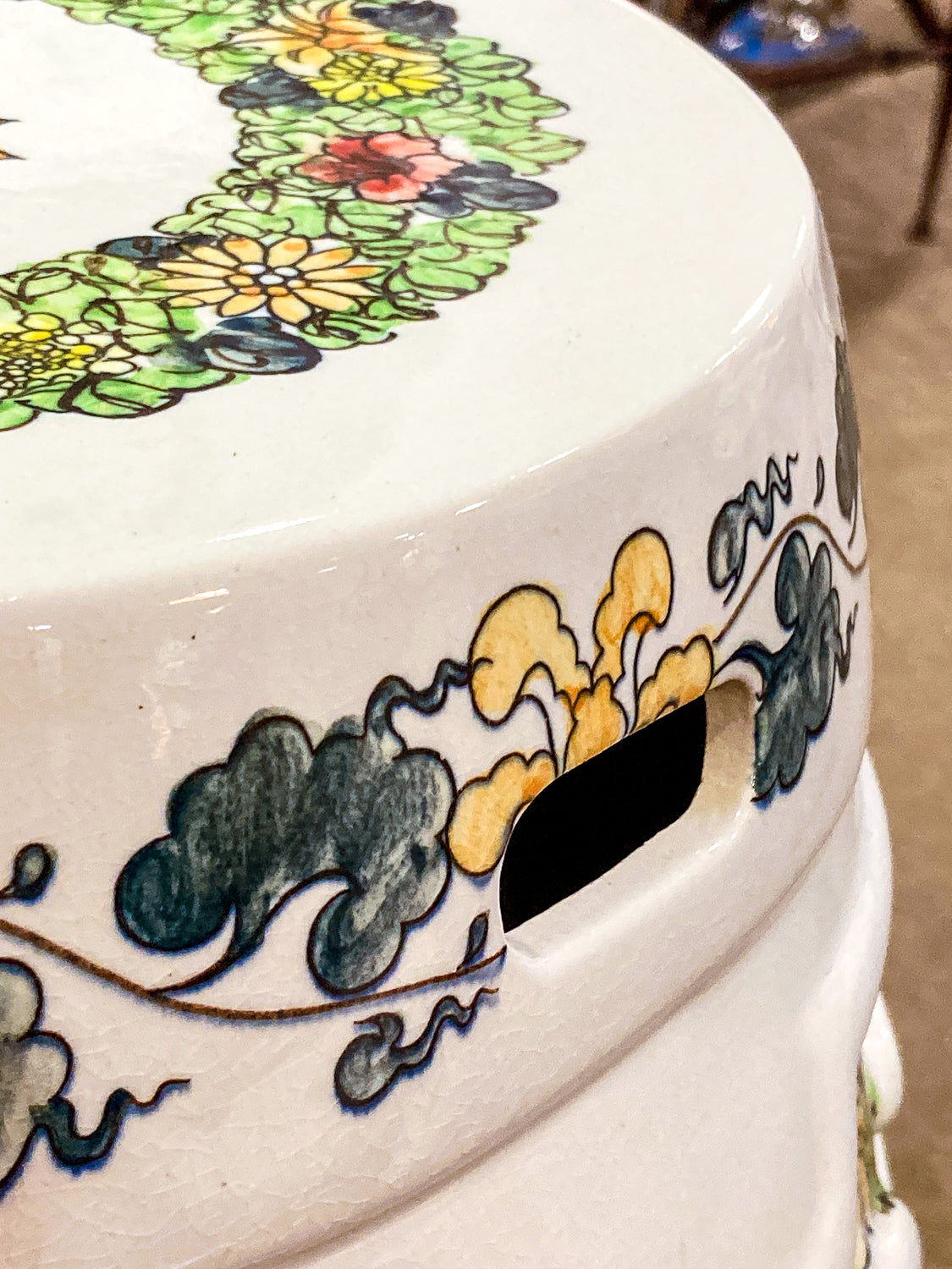 Antique Inspired Vintage Polychrome Floral Ceramic Chinese Garden Stool