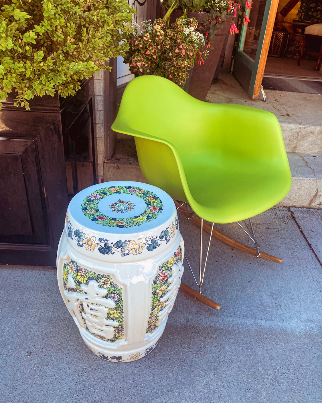 Antique Inspired Vintage Polychrome Floral Ceramic Chinese Garden Stool