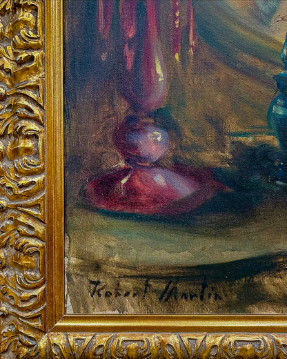 Antique Inspired Woman in Mirror Robert Martin (1918-1998) Framed Oil Canvas Painting