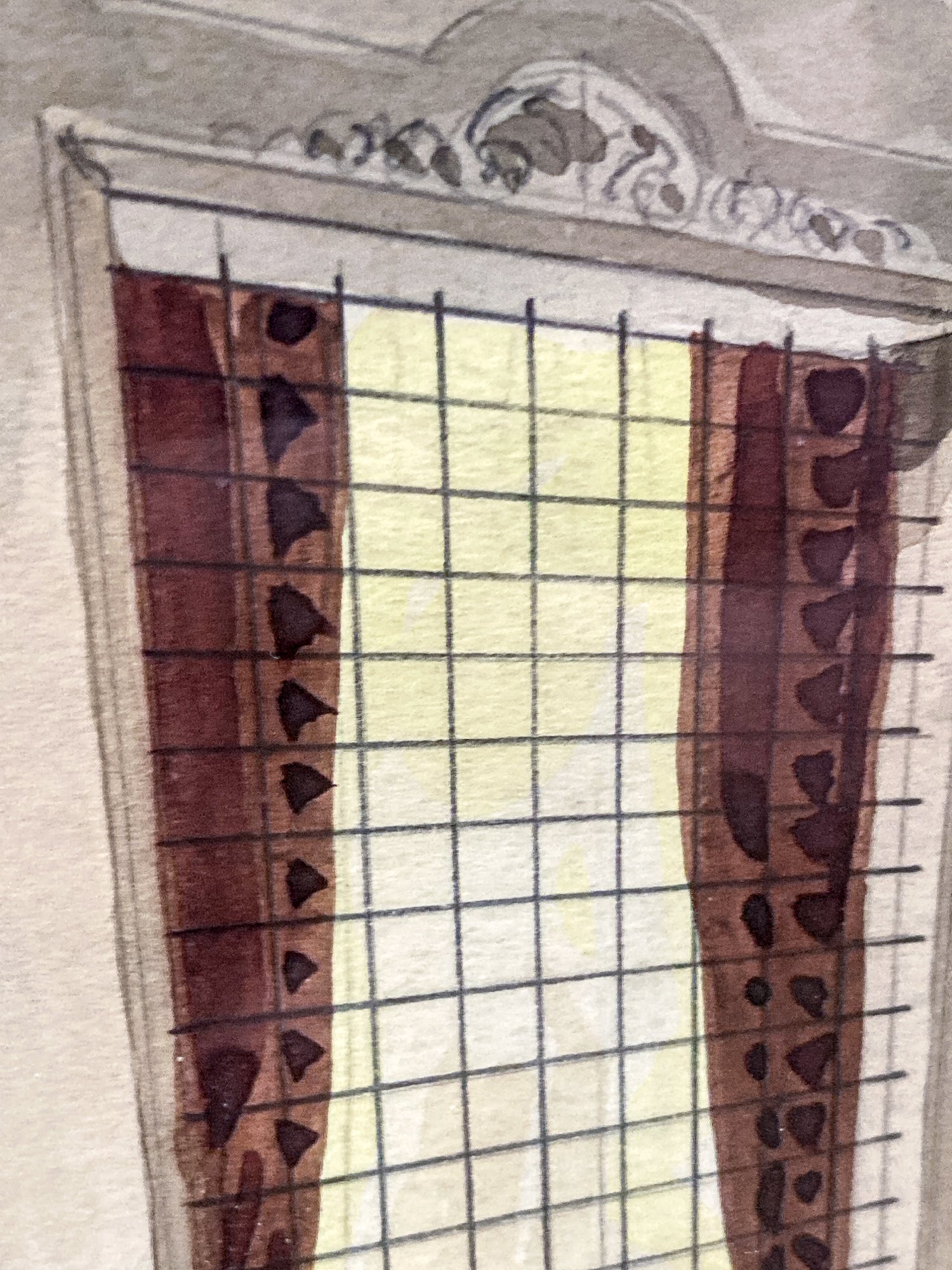 Antique Interior Grand Home Puppet Show Framed Watercolor Painting