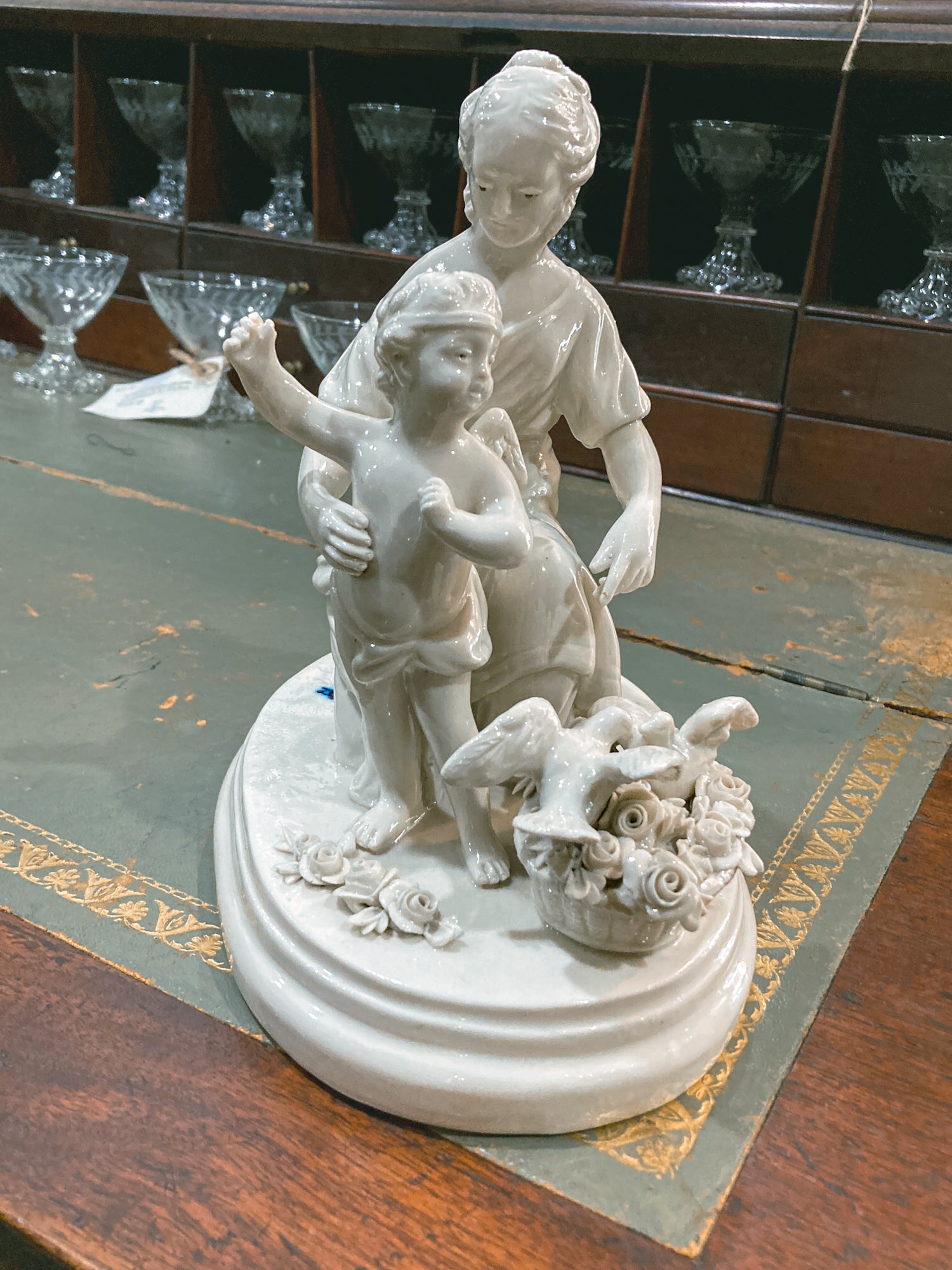 Antique Italian Blanc de Chine Aphrodite Cherub Dove Group Porcelain Figurine