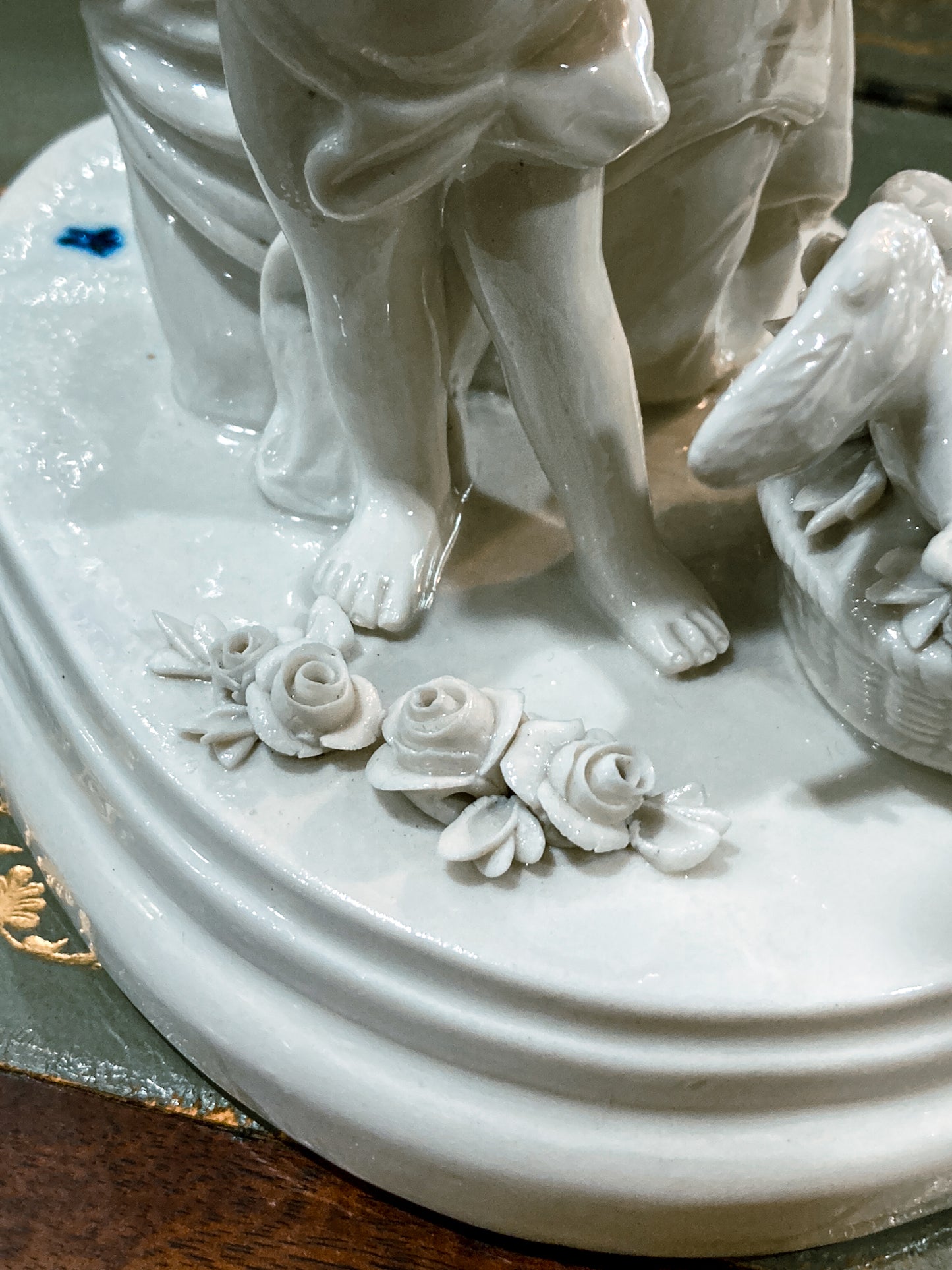 Antique Italian Blanc de Chine Aphrodite Cherub Dove Group Porcelain Figurine