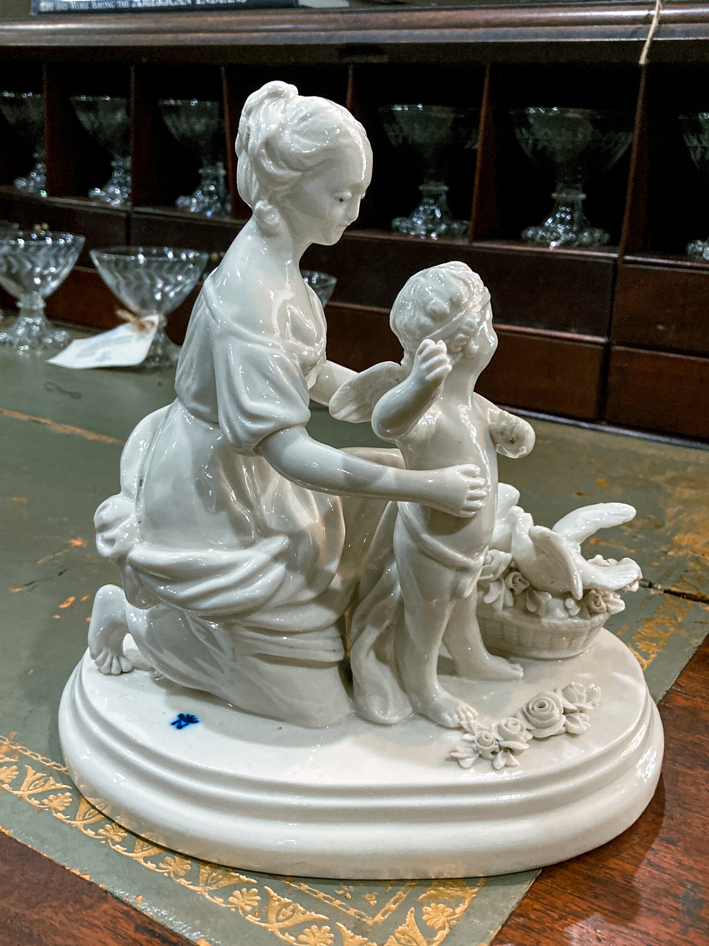 Antique Italian Blanc de Chine Aphrodite Cherub Dove Group Porcelain Figurine