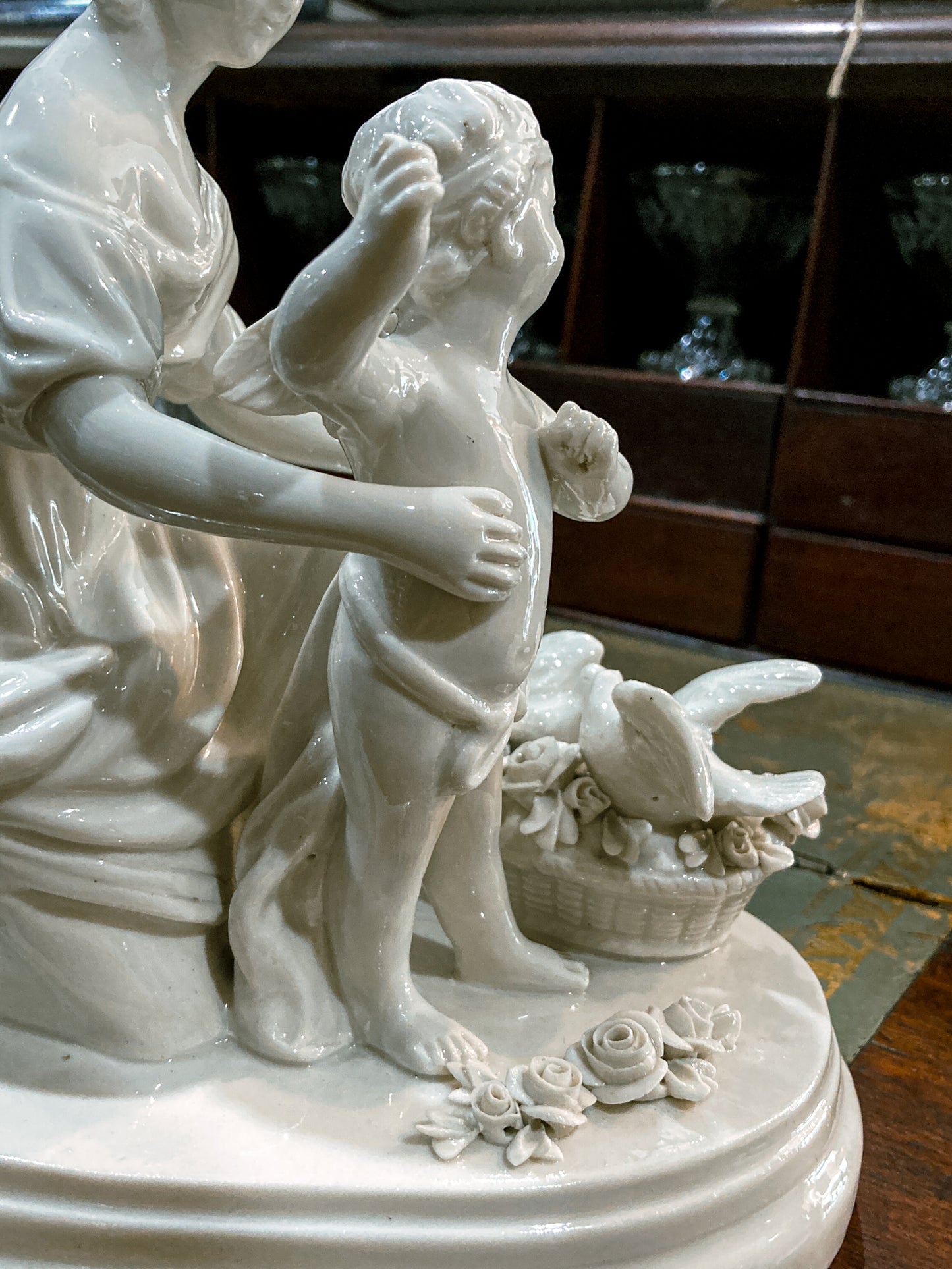 Antique Italian Blanc de Chine Aphrodite Cherub Dove Group Porcelain Figurine