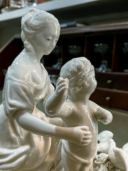 Antique Italian Blanc de Chine Aphrodite Cherub Dove Group Porcelain Figurine
