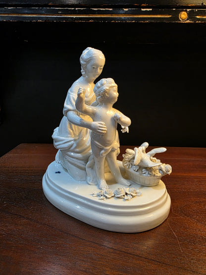 Antique Italian Blanc de Chine Aphrodite Cherub Dove Group Porcelain Figurine
