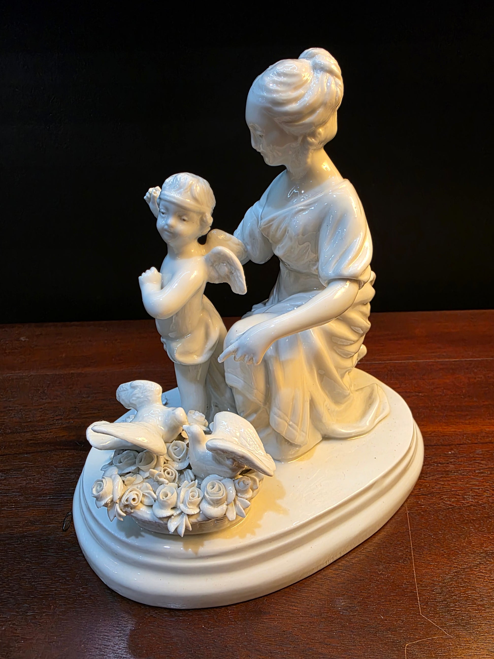 Antique Italian Blanc de Chine Aphrodite Cherub Dove Group Porcelain Figurine