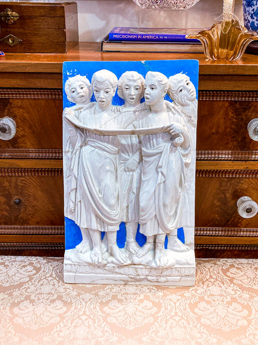 Antique Italian Five Singers Reading Scroll Relief Earthenware Wall Plaque