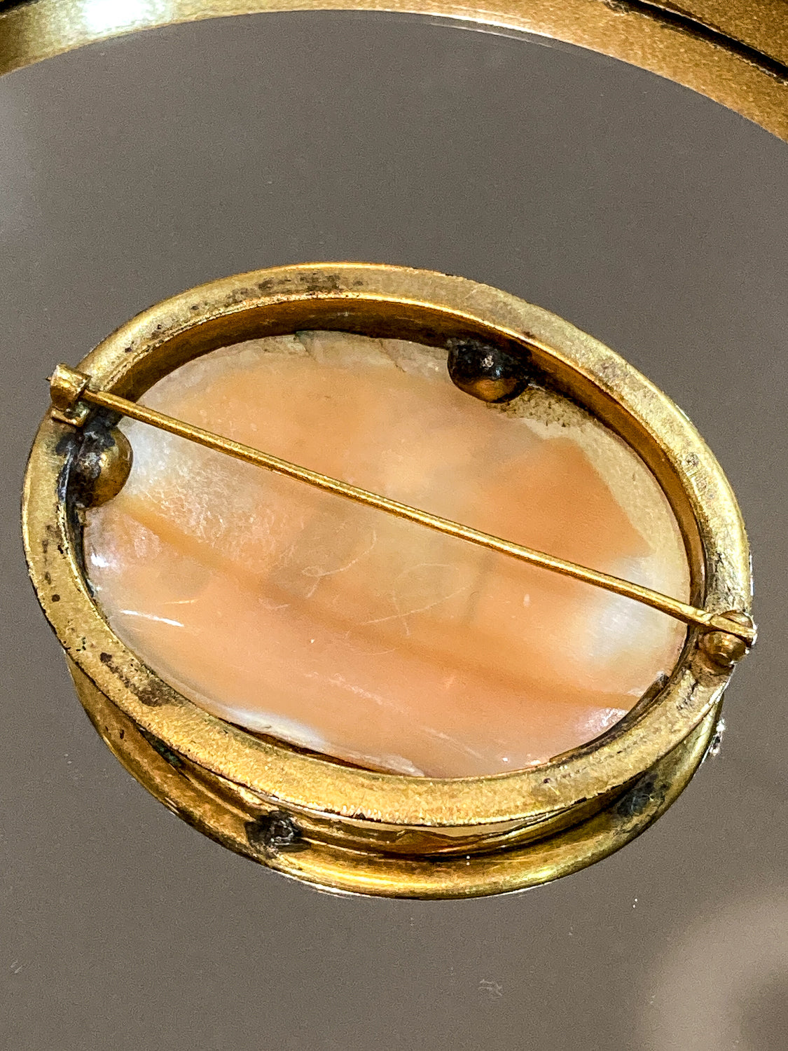 Antique Late 19th Century Gold Filled Landscape Shell Cameo Oval Brooch Pin