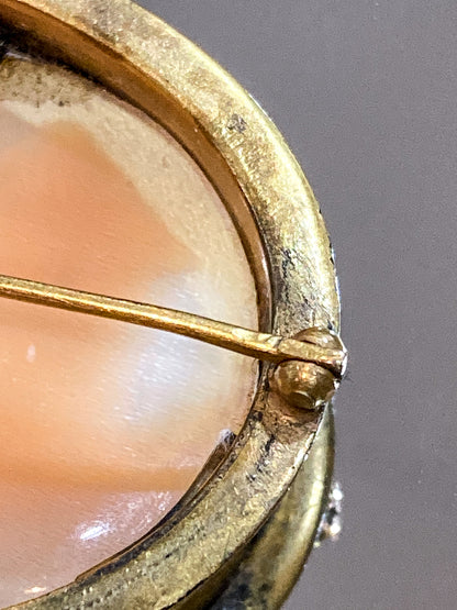 Antique Late 19th Century Gold Filled Landscape Shell Cameo Oval Brooch Pin