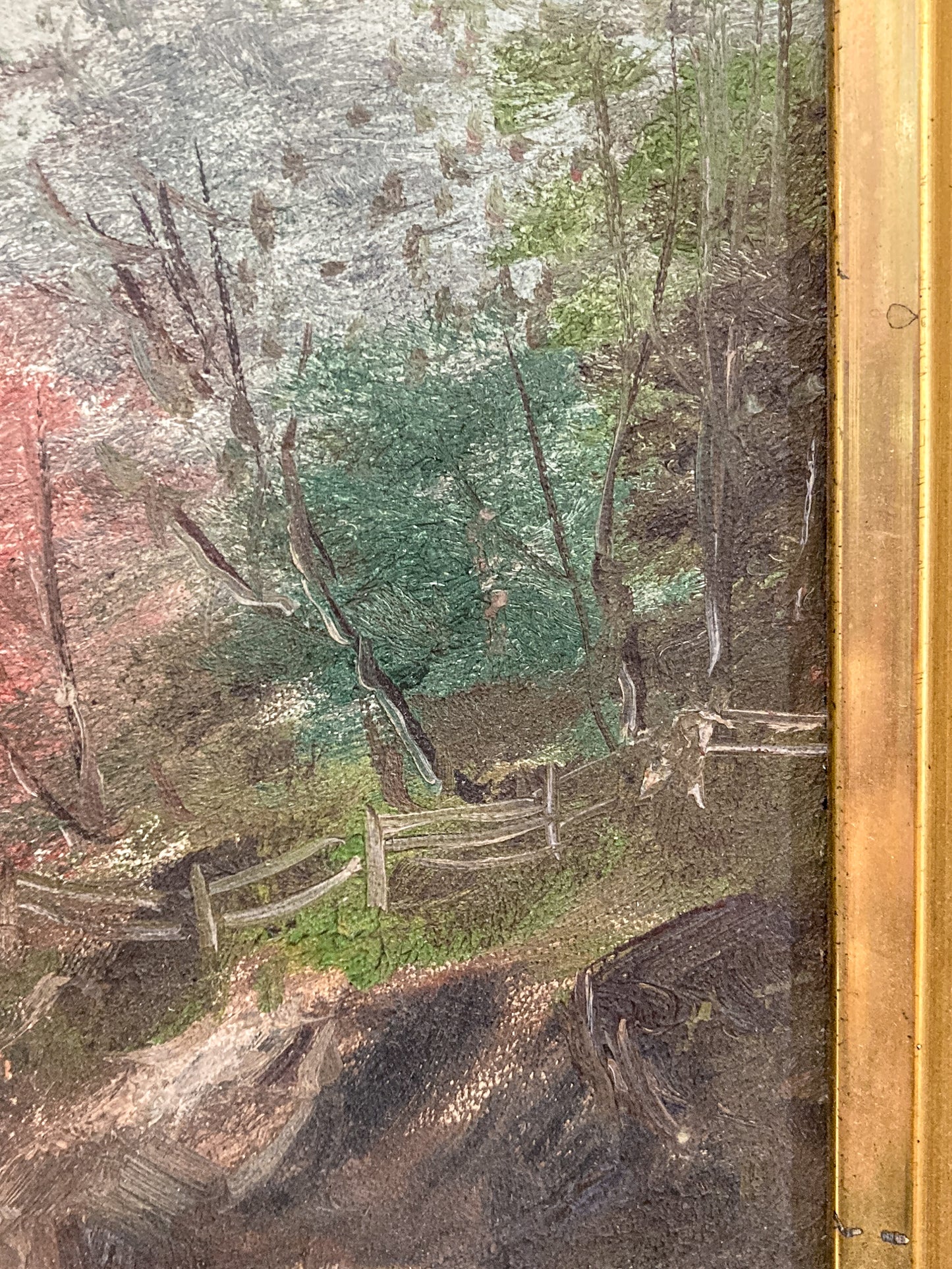Antique Late 19th Century Victorian River Landscape Framed Canvas Oil Painting