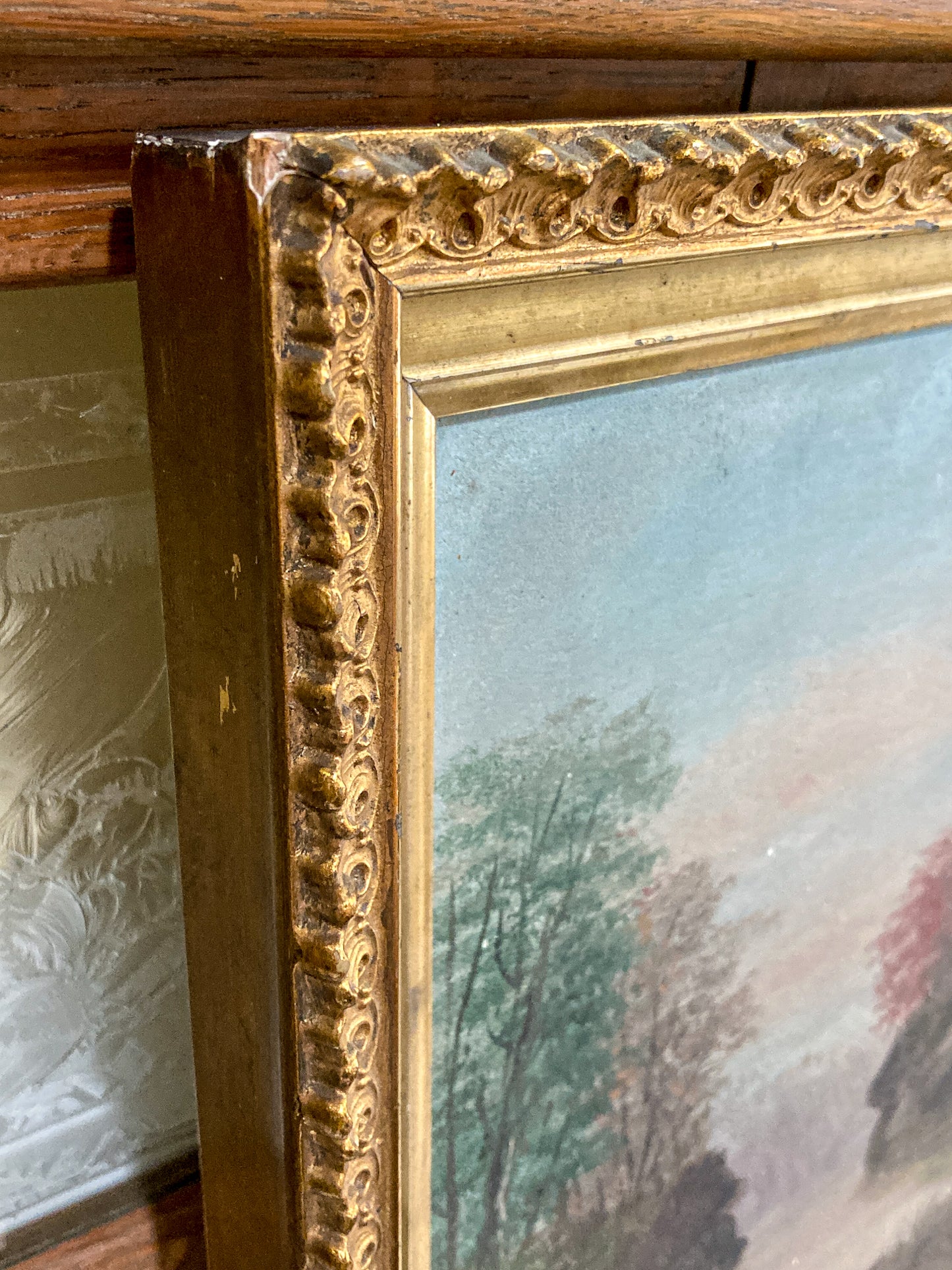 Antique Late 19th Century Victorian River Landscape Framed Canvas Oil Painting