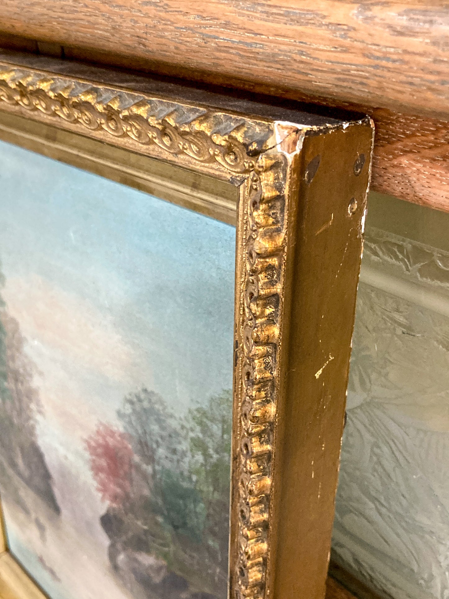 Antique Late 19th Century Victorian River Landscape Framed Canvas Oil Painting