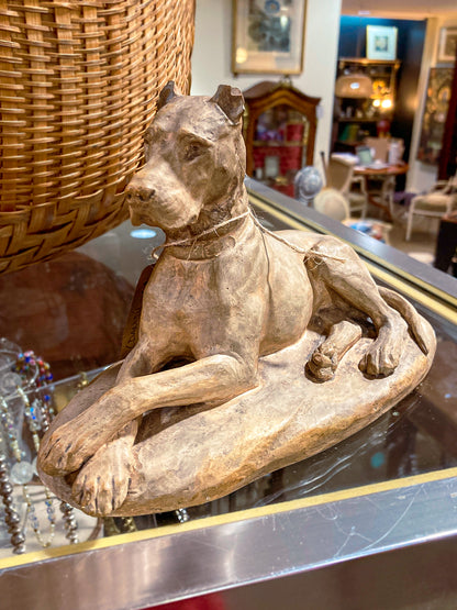 Antique Lauritz Jensen Terracotta Recumbent Great Dane Dog Sculpture
