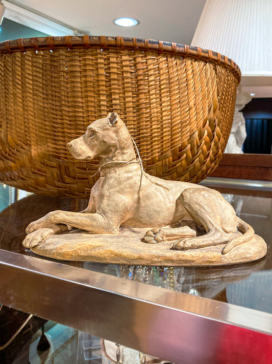 Antique Lauritz Jensen Terracotta Recumbent Great Dane Dog Sculpture