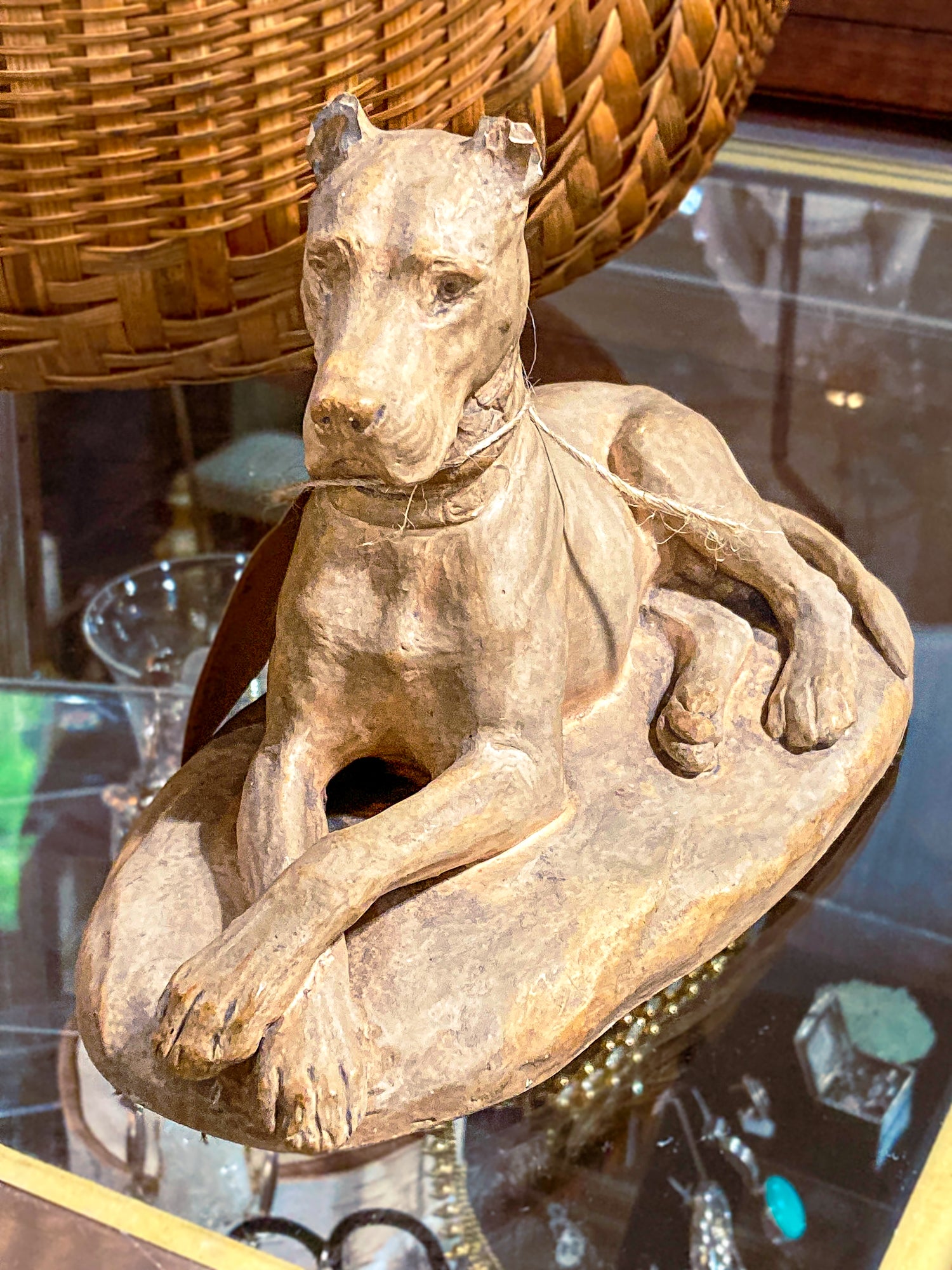 Antique Lauritz Jensen Terracotta Recumbent Great Dane Dog Sculpture