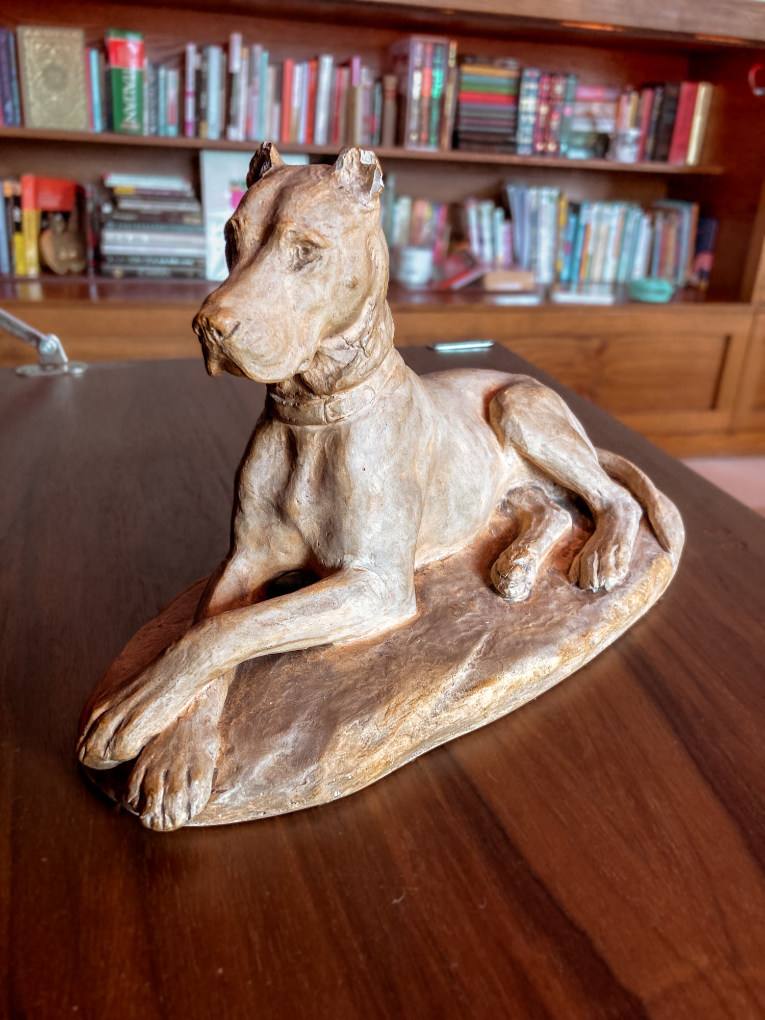 Antique Lauritz Jensen Terracotta Recumbent Great Dane Dog Sculpture