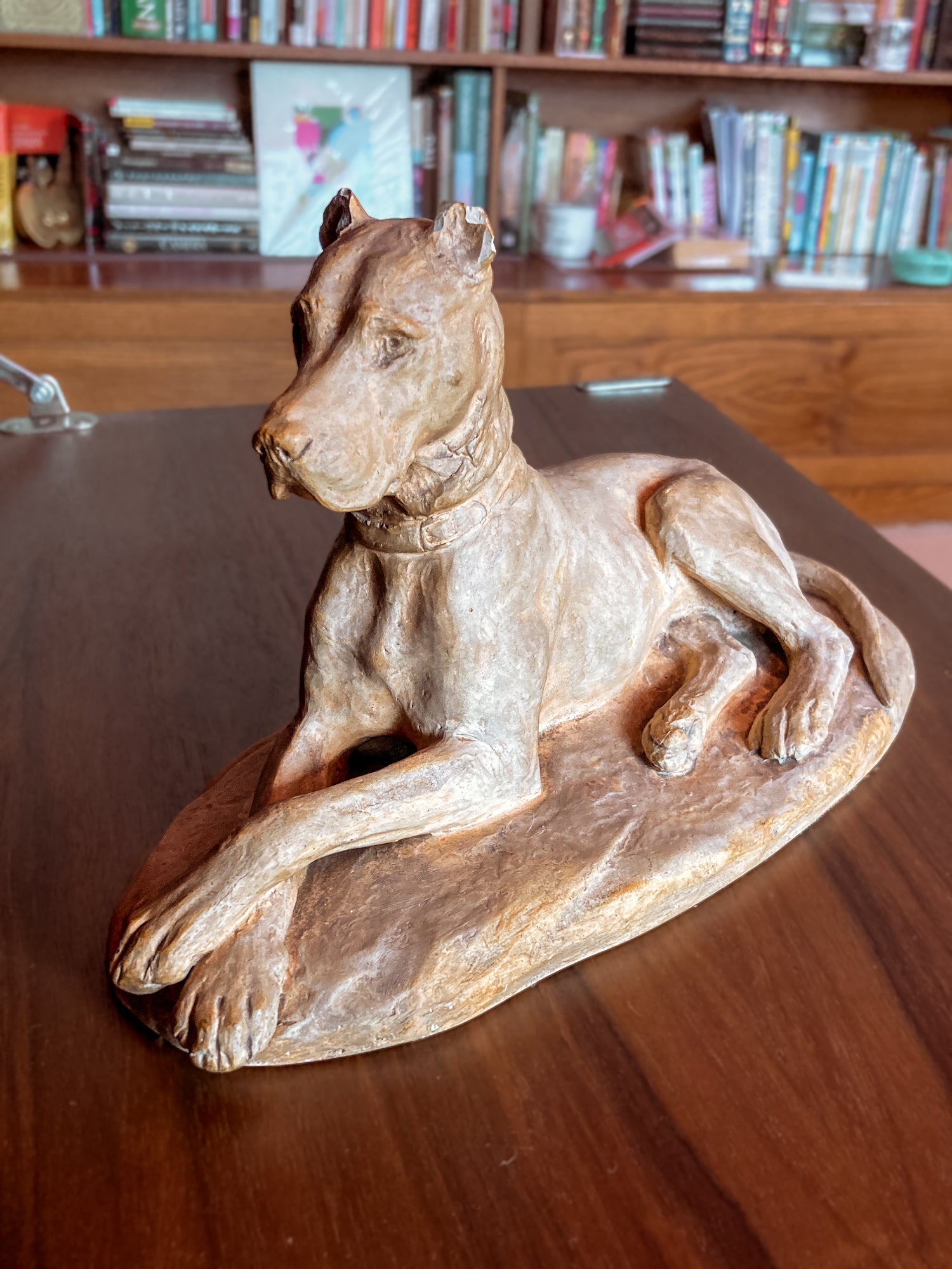 Antique Lauritz Jensen Terracotta Recumbent Great Dane Dog Sculpture