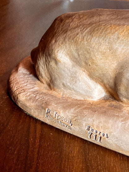 Antique Lauritz Jensen Terracotta Recumbent Great Dane Dog Sculpture