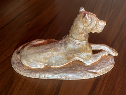 Antique Lauritz Jensen Terracotta Recumbent Great Dane Dog Sculpture
