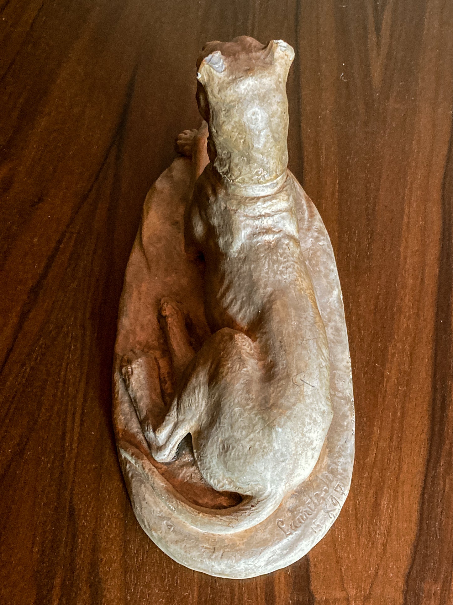 Antique Lauritz Jensen Terracotta Recumbent Great Dane Dog Sculpture