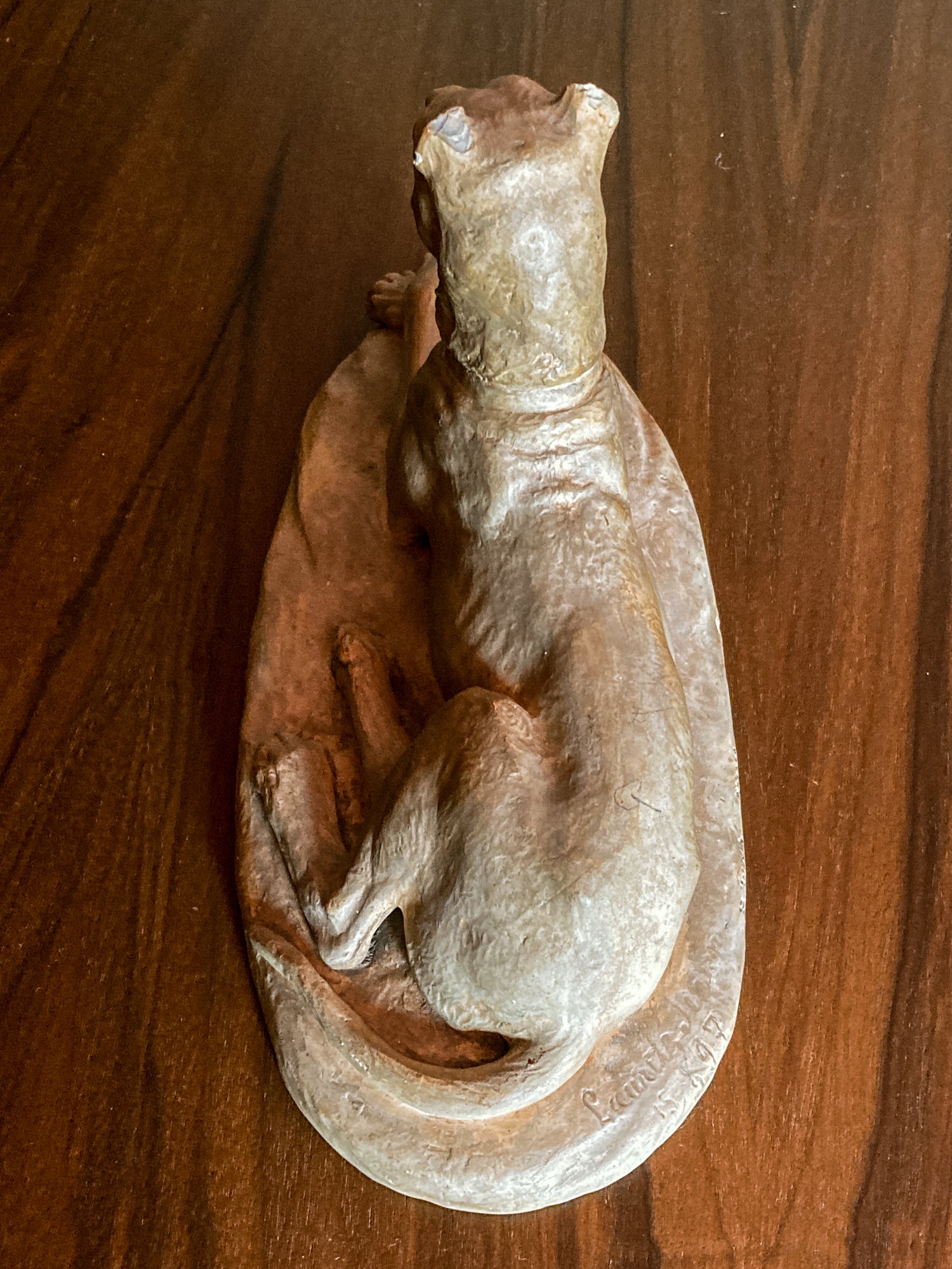 Antique Lauritz Jensen Terracotta Recumbent Great Dane Dog Sculpture