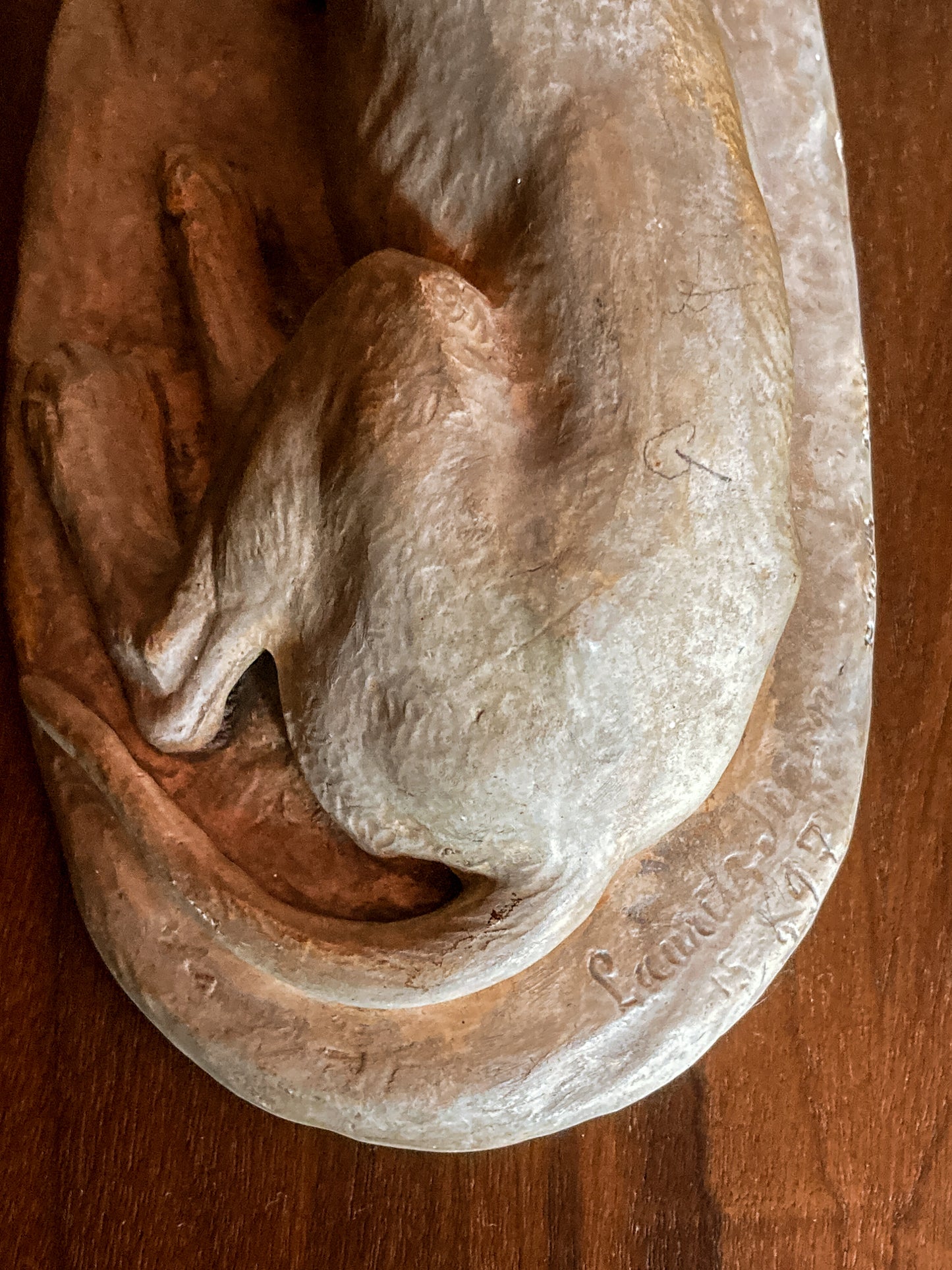 Antique Lauritz Jensen Terracotta Recumbent Great Dane Dog Sculpture