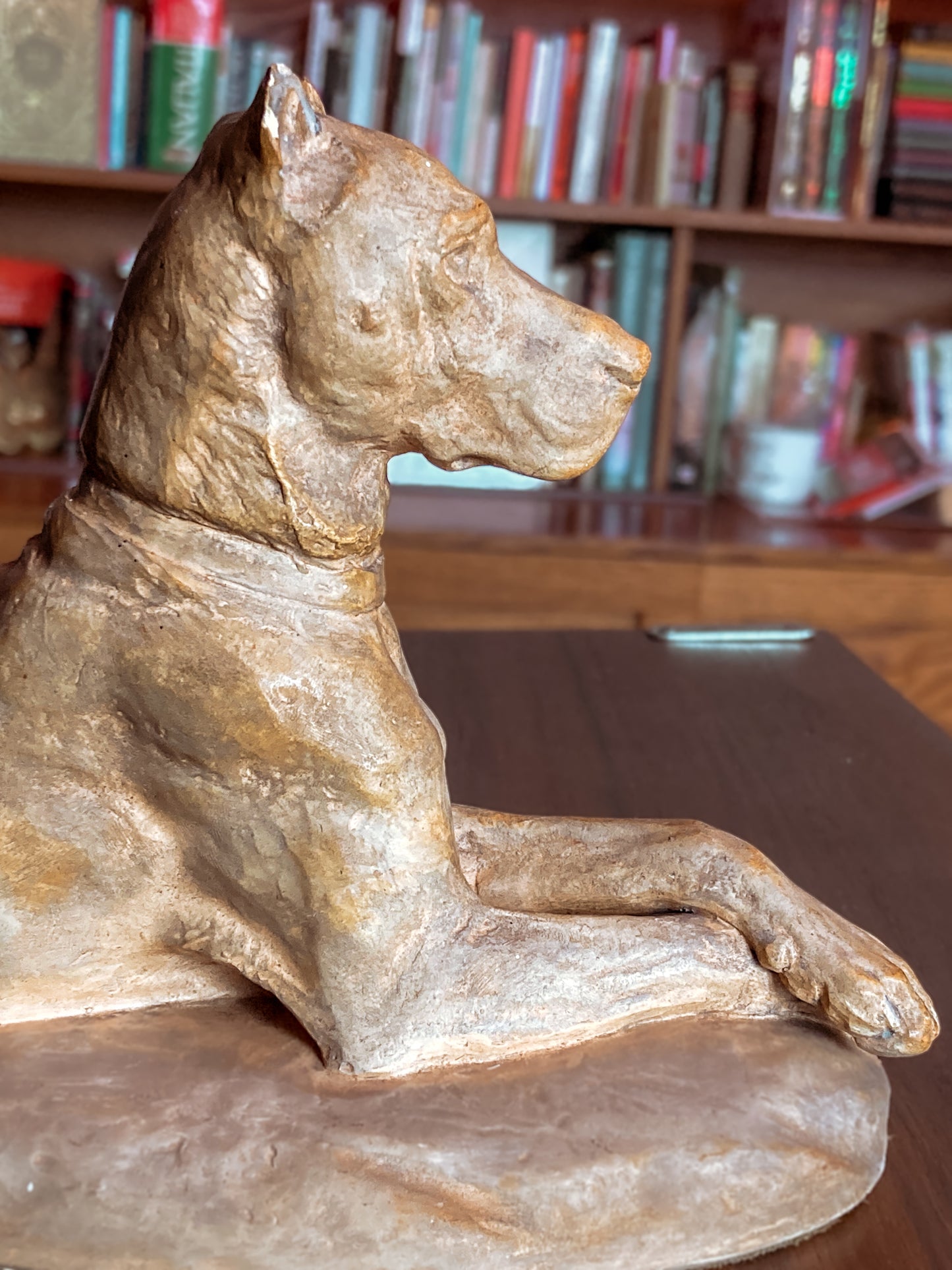 Antique Lauritz Jensen Terracotta Recumbent Great Dane Dog Sculpture