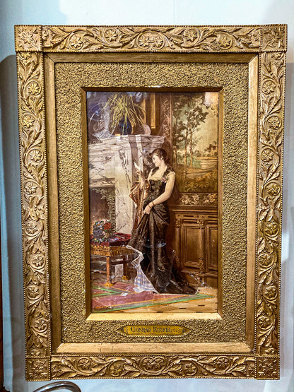 Antique 'Love Letter' Conrad Kiesel (1846-1921) Hand Colored Framed Print