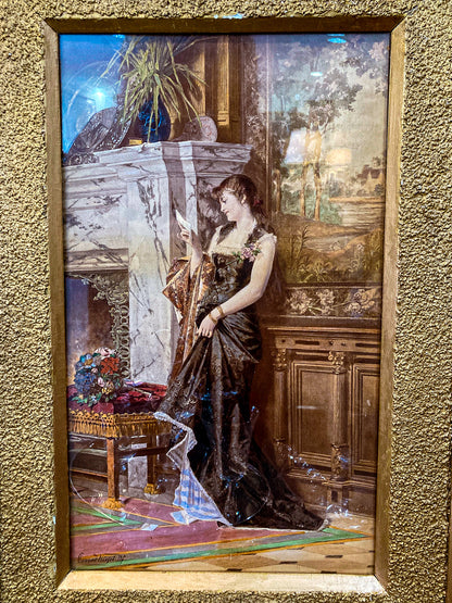 Antique 'Love Letter' Conrad Kiesel (1846-1921) Hand Colored Framed Print
