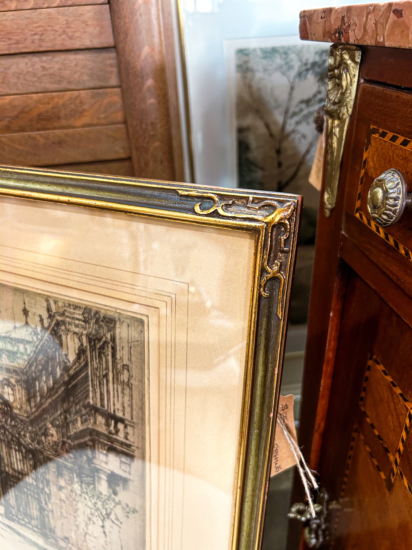 Antique Luigi Kasimir (1881-1967) Vienna Palace Gate Framed Color Etching Print