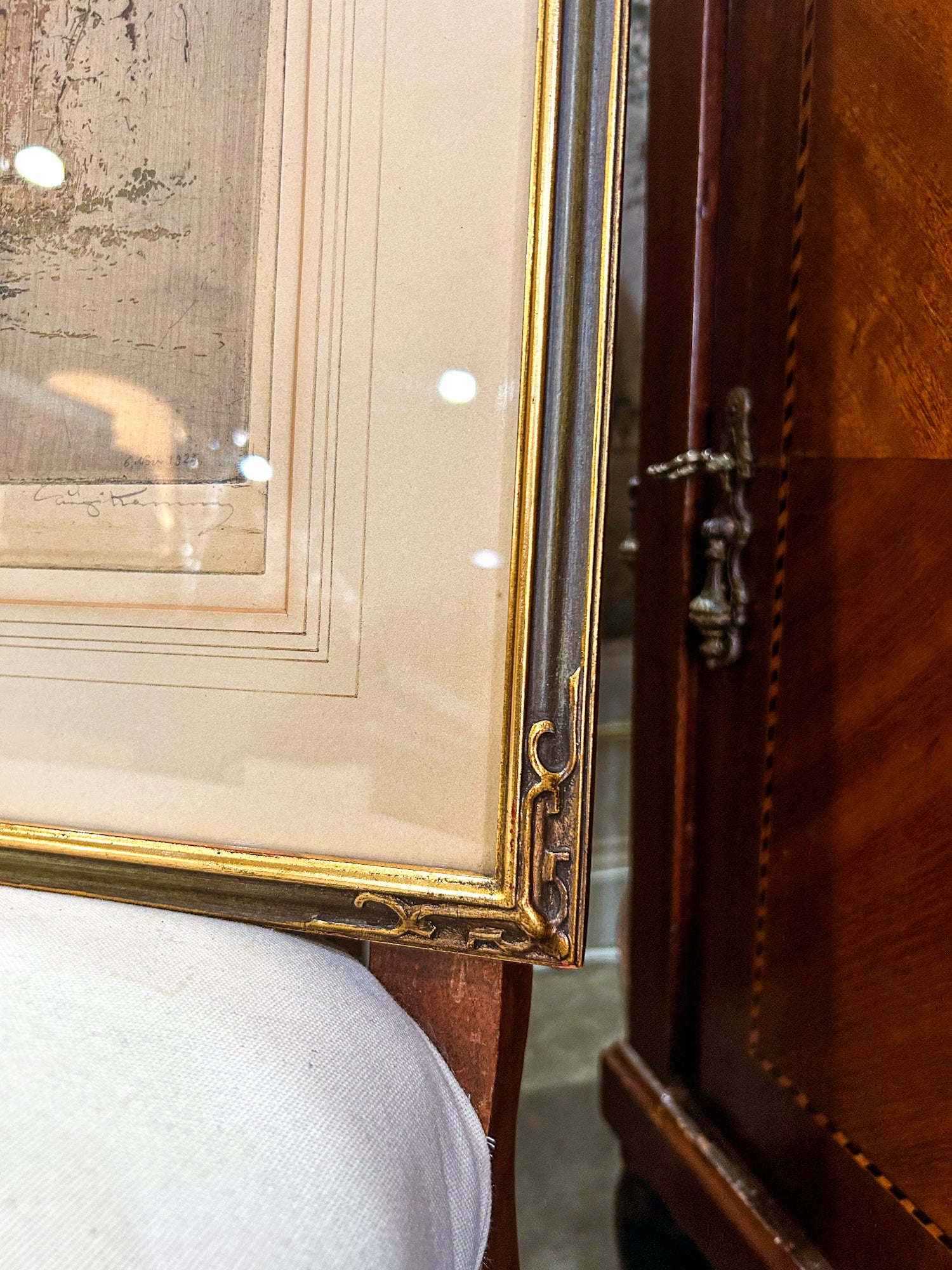 Antique Luigi Kasimir (1881-1967) Vienna Palace Gate Framed Color Etching Print