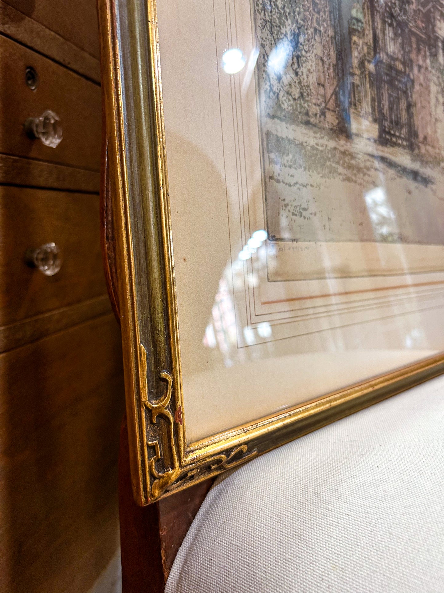 Antique Luigi Kasimir (1881-1967) Vienna Palace Gate Framed Color Etching Print