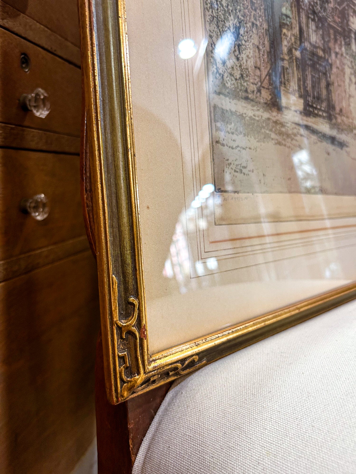 Antique Luigi Kasimir (1881-1967) Vienna Palace Gate Framed Color Etching Print